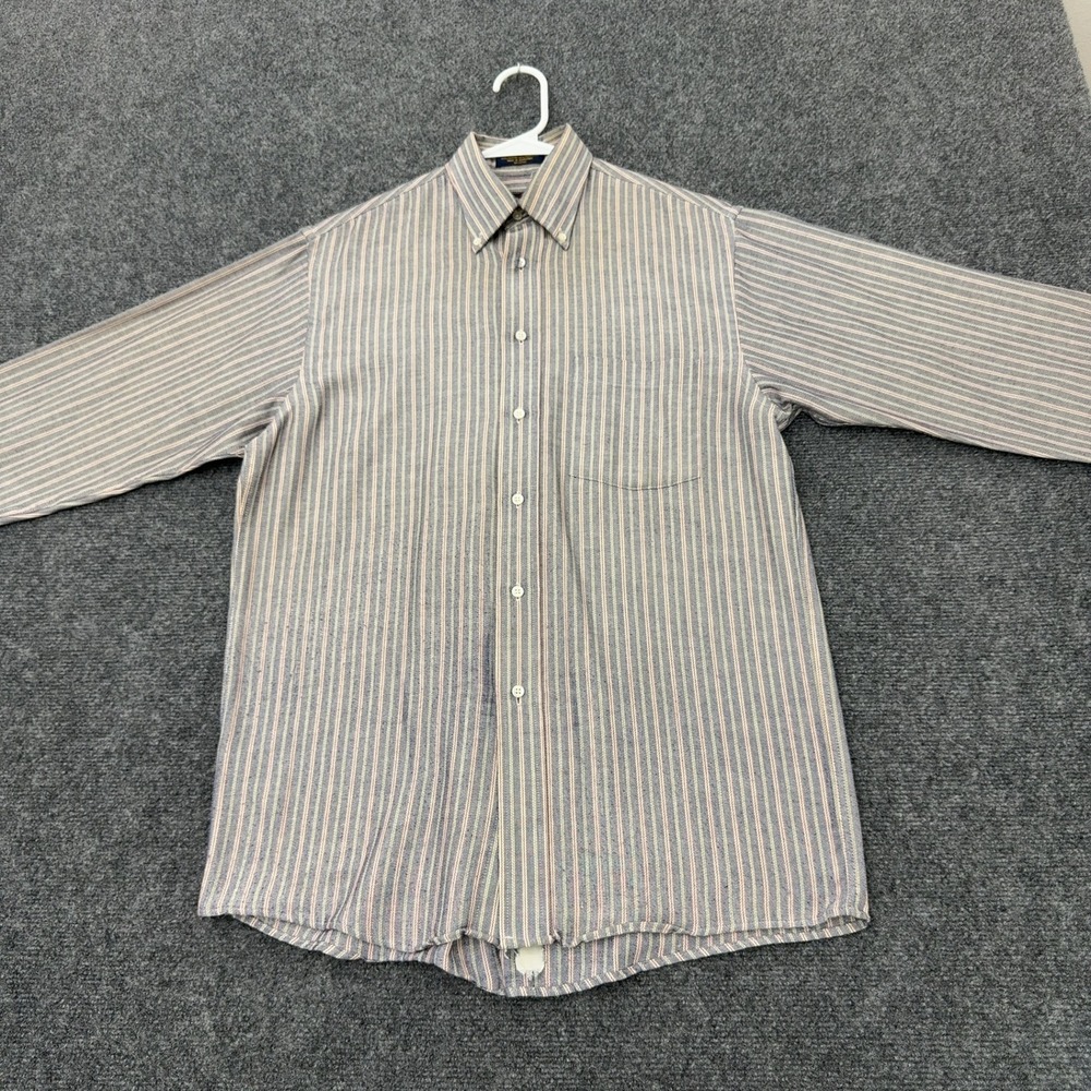 The Arrow Company Shirt Mens M Blue Cotton Blend Striped Oxford Classic